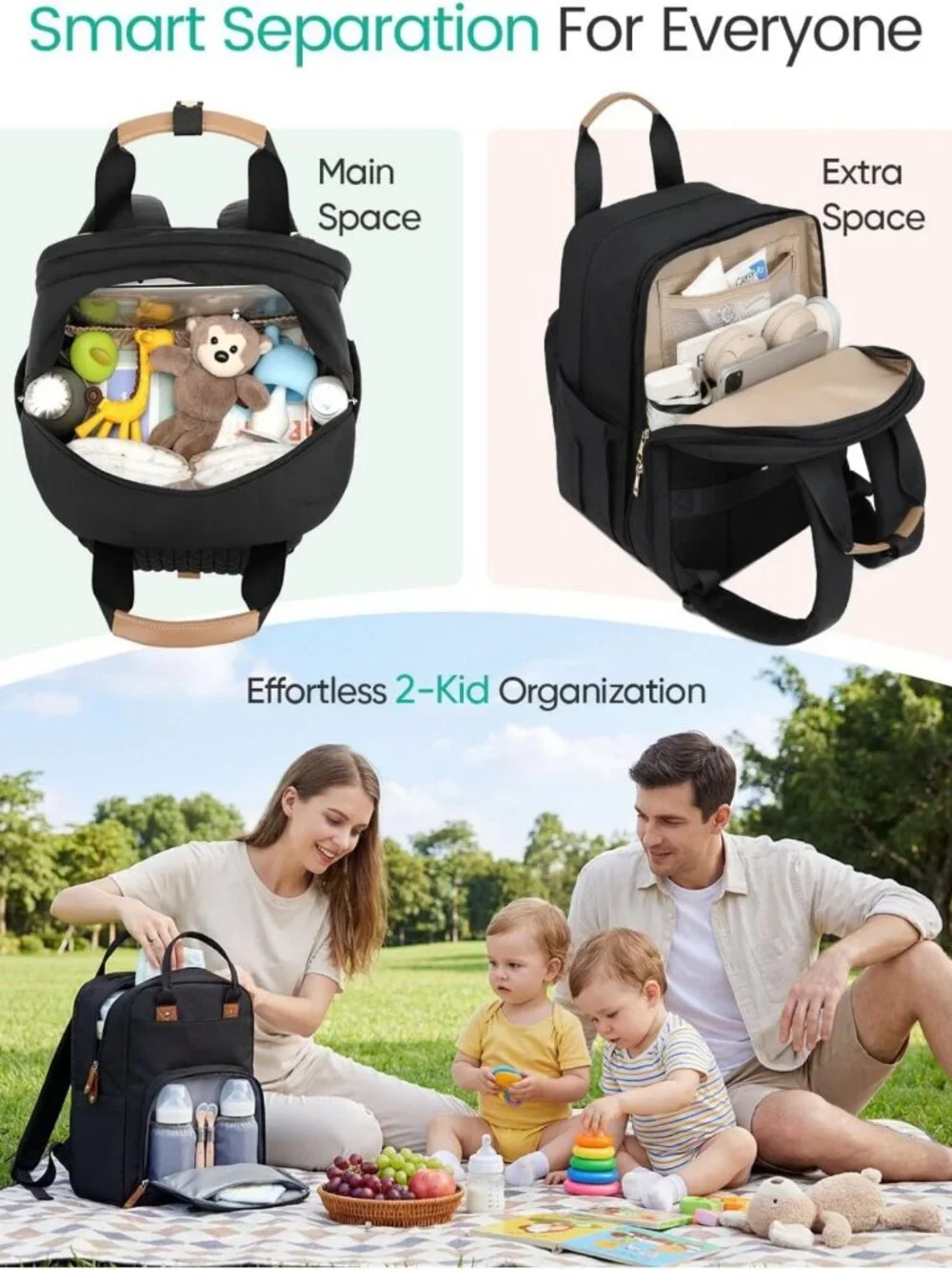 Spacious Extra Large Diaper Bag Backpack for Twins | Waterproof, 19 Pockets